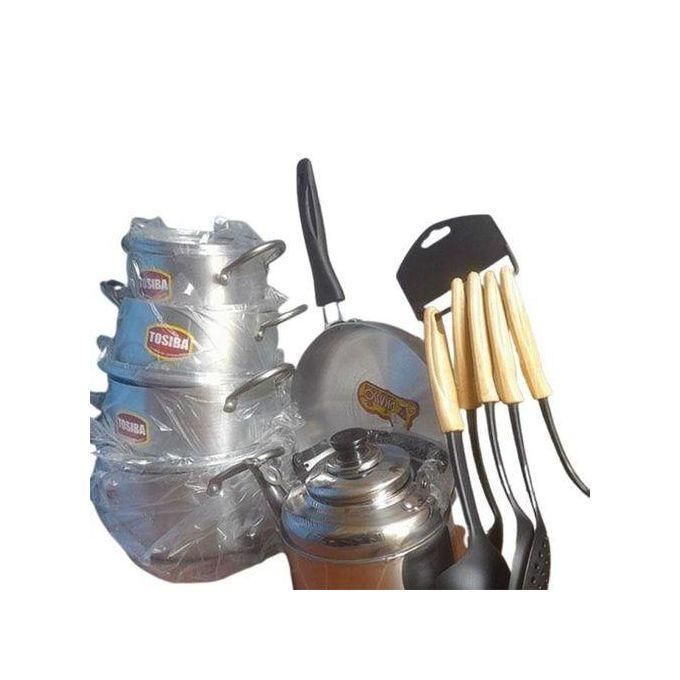 Pots Set Frying Pan, Kettle& Non Stick Spoons Set