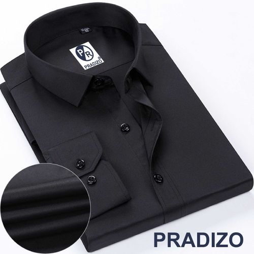 Men's Corporate Quality Office Plain Slim Fit Long Sleeve Black Shirt