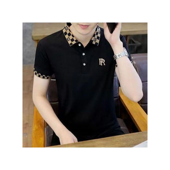 Men's Fashion Casual Embroidered Polo T-shirt - Black