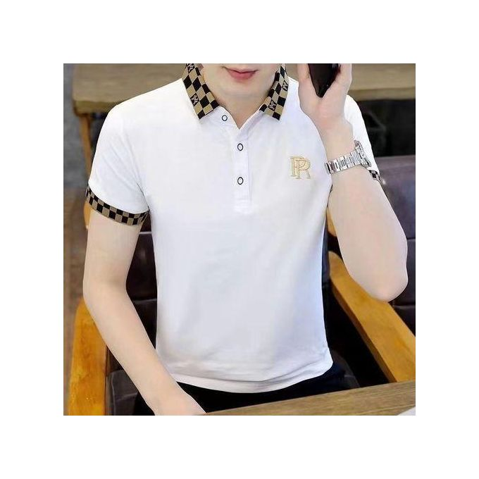 Men's Fashion Casual Embroidered Polo T-shirt - White