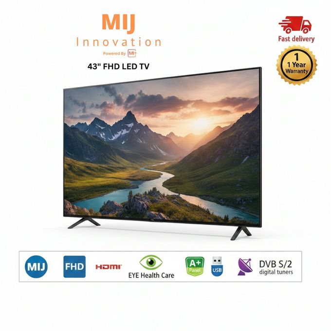 Mi+ (MiJ) 43'' Inches Digital Satellite TV - Frameless Full HD LED TV - HDMI