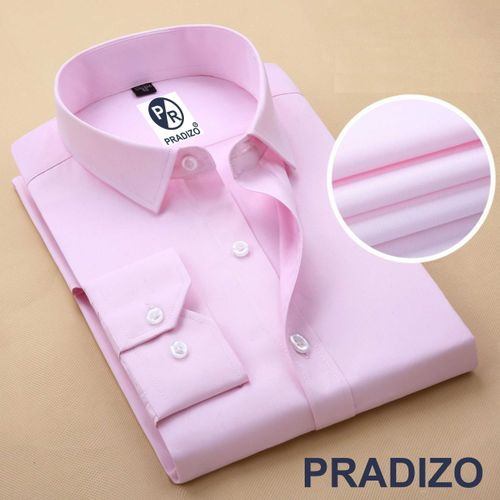 Men's Corporate Quality Office Plain Slim Fit Long Sleeve Pink Shirt