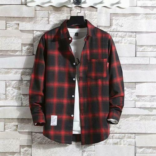 Men's Long Sleeve Plaid Shirt - Red