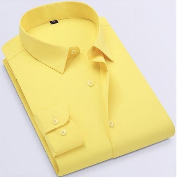 Men's Corporate Quality Office Plain Slim Fit Long Sleeve Yellow Shirt