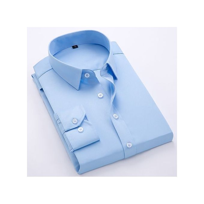 Men's Corporate Quality Formal Office Plain Long Sleeve Shirt - BLUE